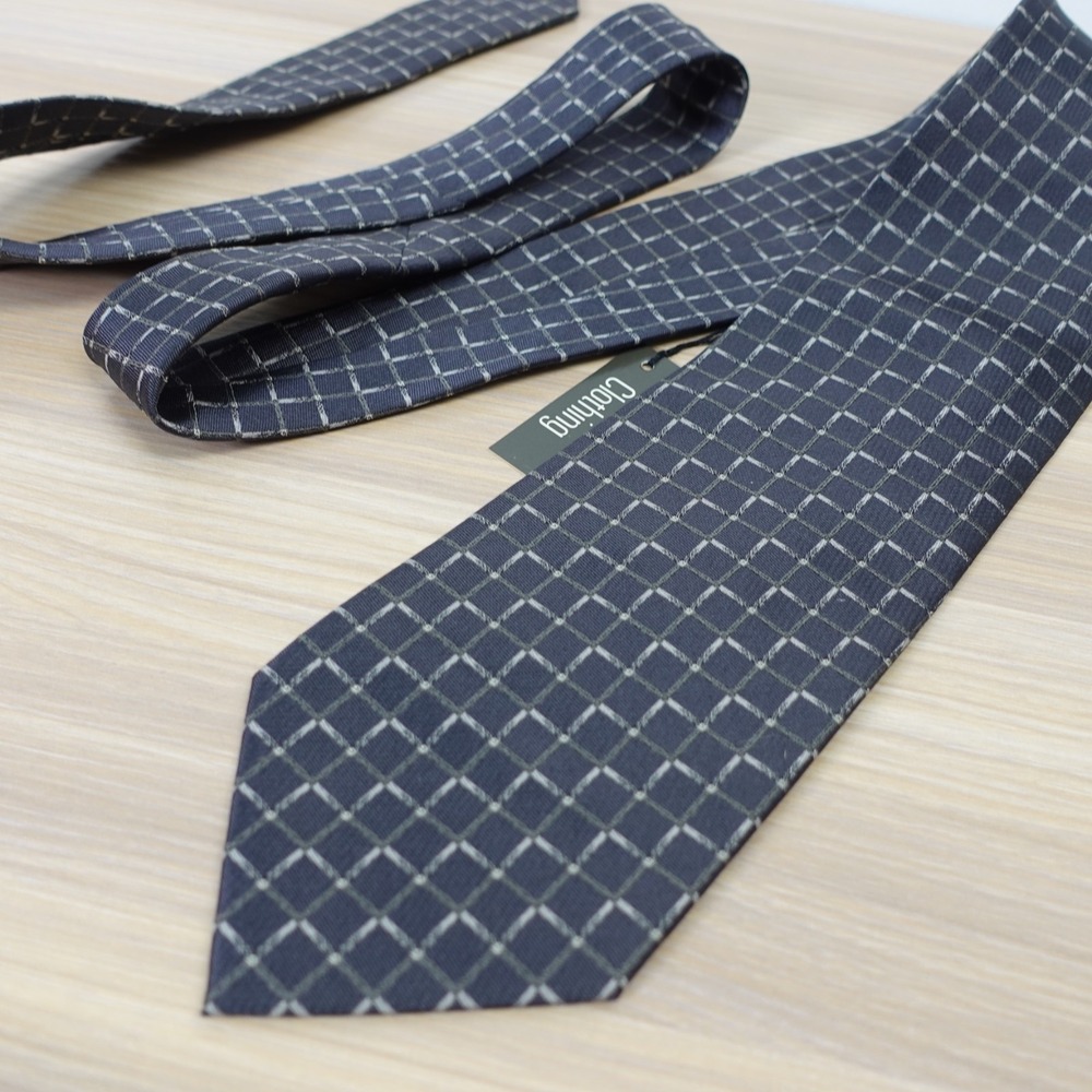 Black Windowpane Neck Tie Mens Charcoal Grid Plaid Business Silk ARA Creation